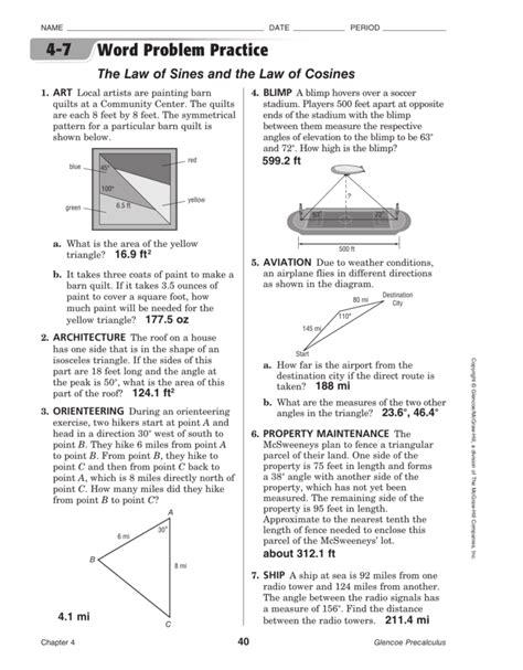 Round your answers to the nearest tenth. . Sine law word problems worksheet